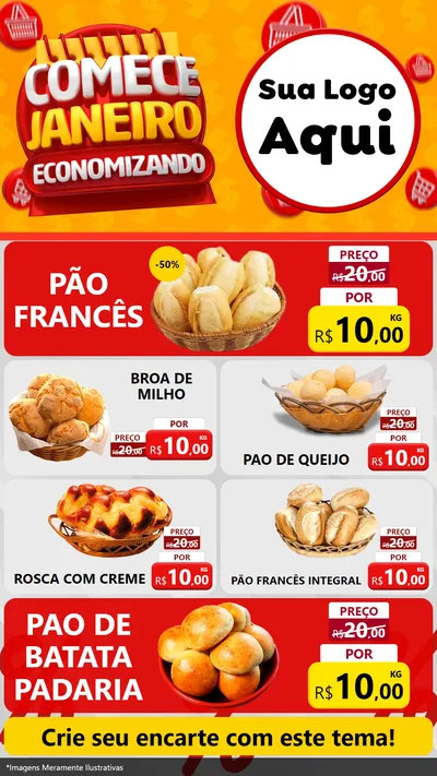 Modelo de TV para TV Vertical com o tema Comece Janeiro Economizando para Padaria