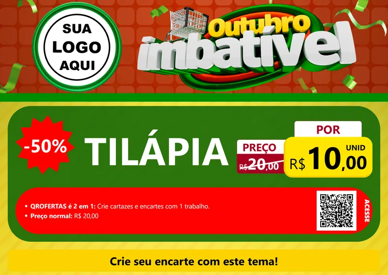 Modelo de Cartaz para Cartaz A4 Horizontal com o tema Outubro Imbatível para Peixaria
