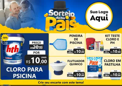 Modelo de Encarte para Encarte A4 Horizontal com o tema Sorteio Dia Dos Pais para Produtos para Piscina