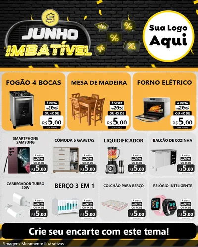 Modelo de Rede Social para Feed Instagram com o tema Junho Imbatível para Móveis e Eletro