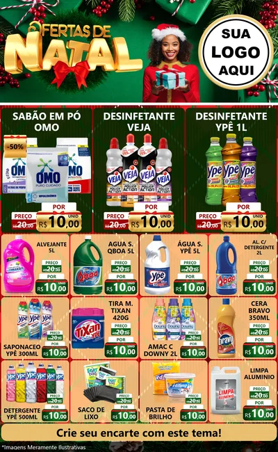 Modelo de Encarte para Encarte Grande com o tema Ofertas de Natal para Produtos de Limpeza