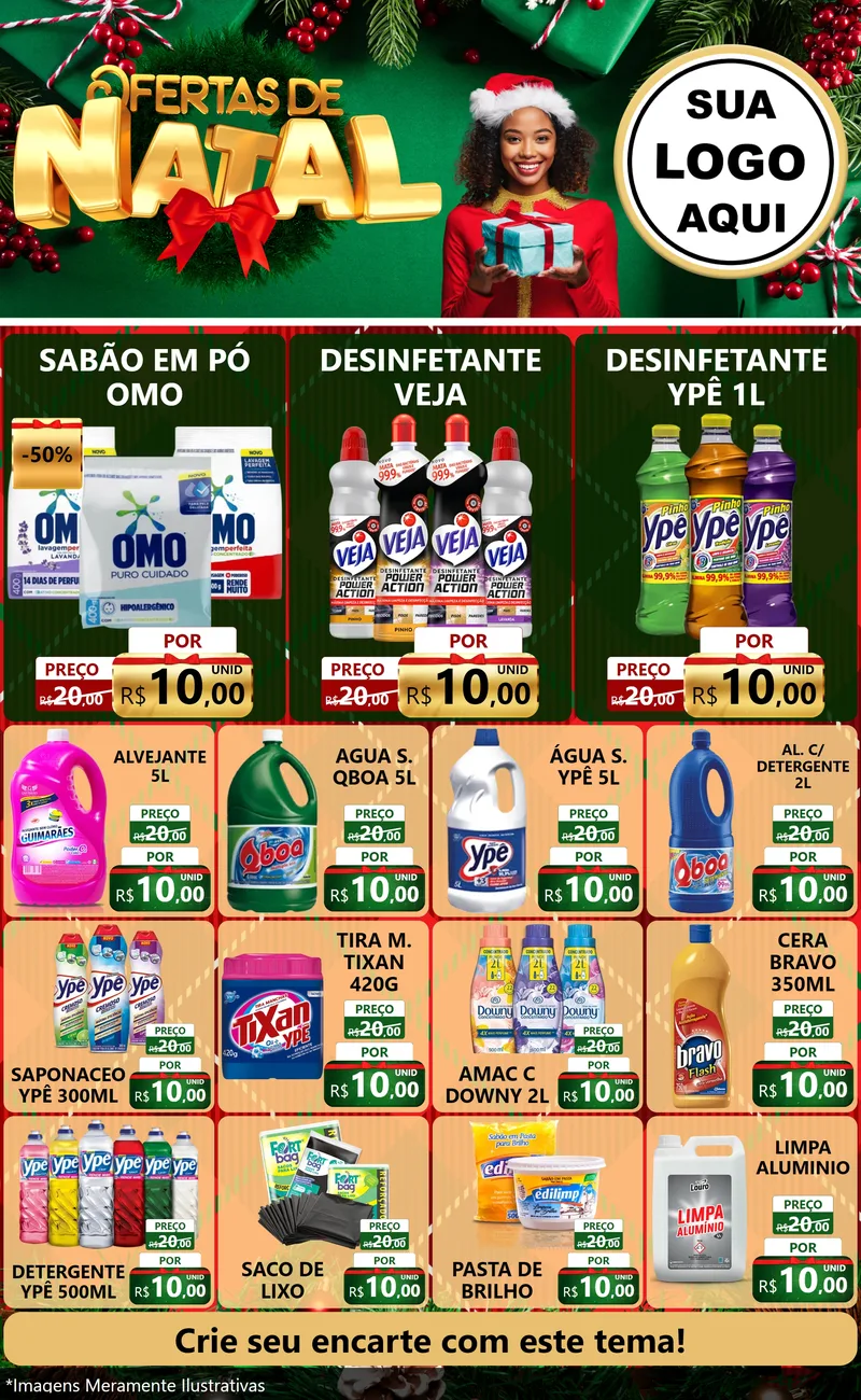 Modelo de Encarte para Encarte Grande com o tema Ofertas de Natal para Produtos de Limpeza