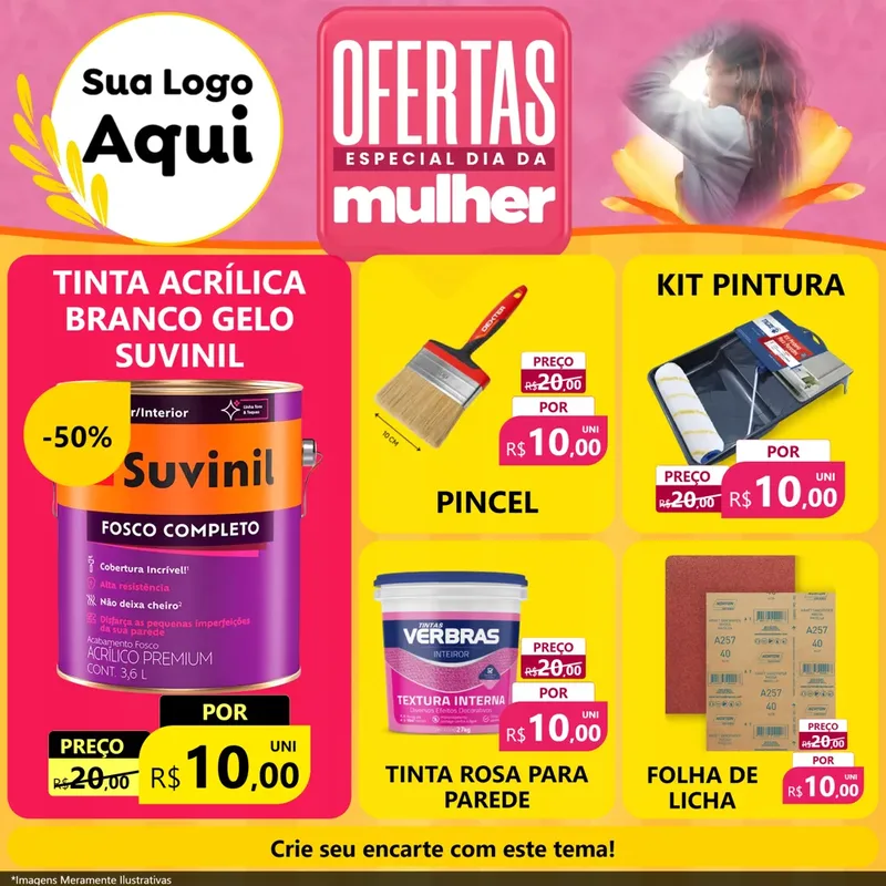 Modelo de Rede Social para Feed Facebook com o tema Ofertas - Especial Dia Das Mulheres para Tintas e Ferramentas