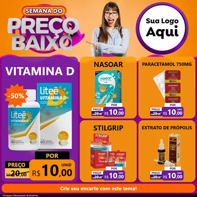 Modelo de Rede Social para Feed Facebook com o tema Semana do Preço Baixo para Farmácia