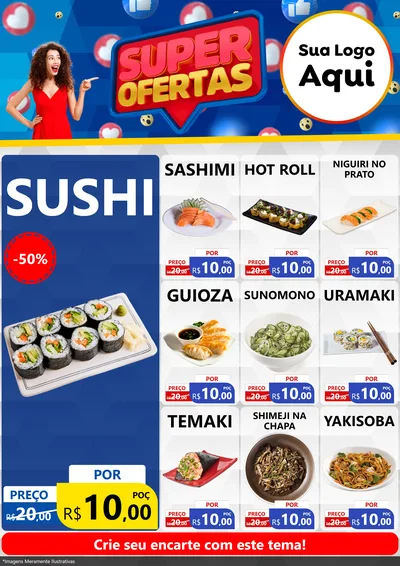 Modelo de Encarte para Encarte A4 Vertical com o tema Super Ofertas para Comida japonesa