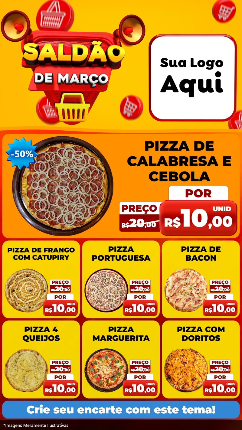 Modelo de Rede Social para Stories com o tema Saldão de Março para Pizzaria
