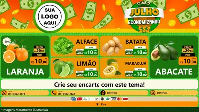 Modelo de TV para TV Horizontal com o tema Comece Julho Economizando para Hortifrúti