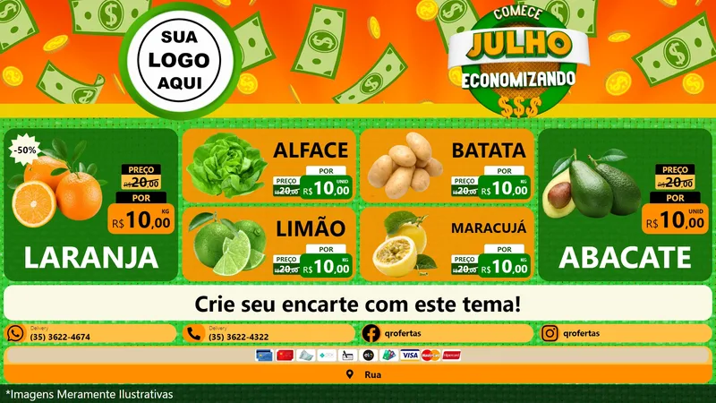 Modelo de TV para TV Horizontal com o tema Comece Julho Economizando para Hortifrúti