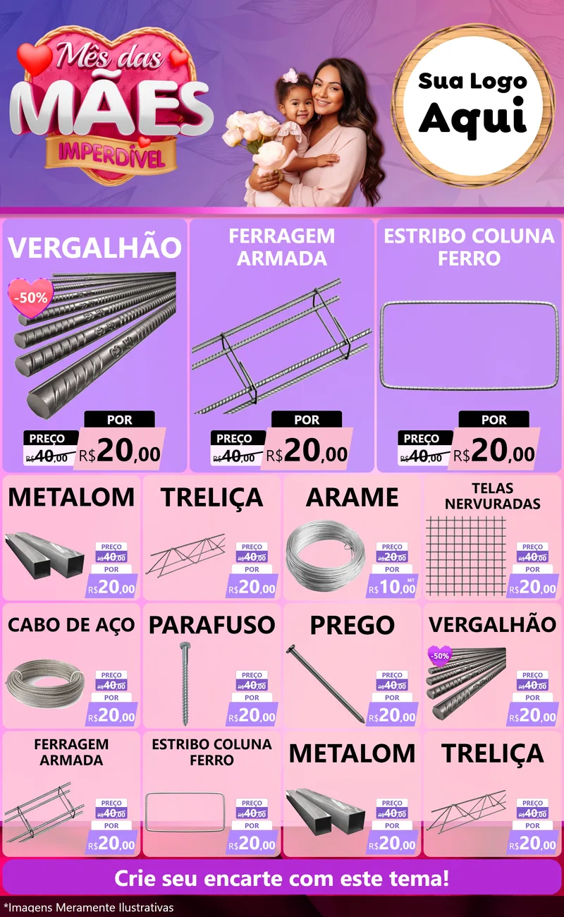 Modelo de Encarte para Encarte Grande com o tema Mês das Mães Imperdível para Ferragens