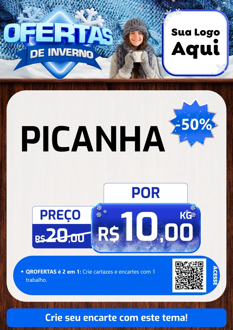 Modelo de Cartaz para Cartaz A4 Vertical com o tema Ofertas de Inverno para Açougue