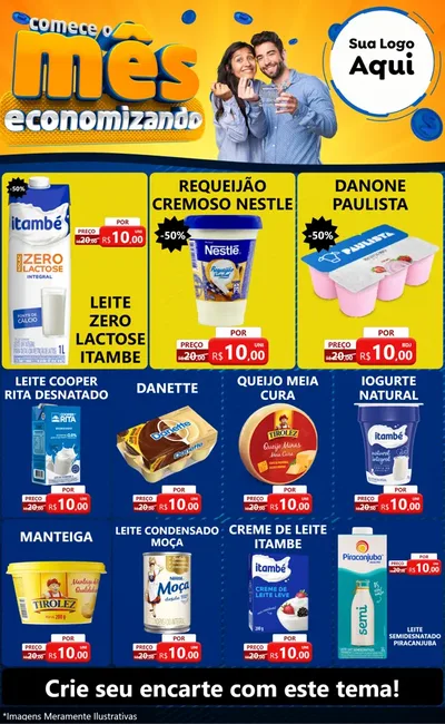 Modelo de Encarte para Encarte Grande com o tema Comece O Mês Economizando para Frios e Laticínios