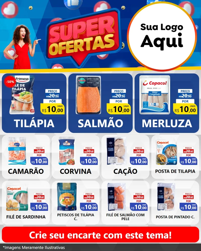 Modelo de Rede Social para Feed Instagram com o tema Super Ofertas para Peixaria