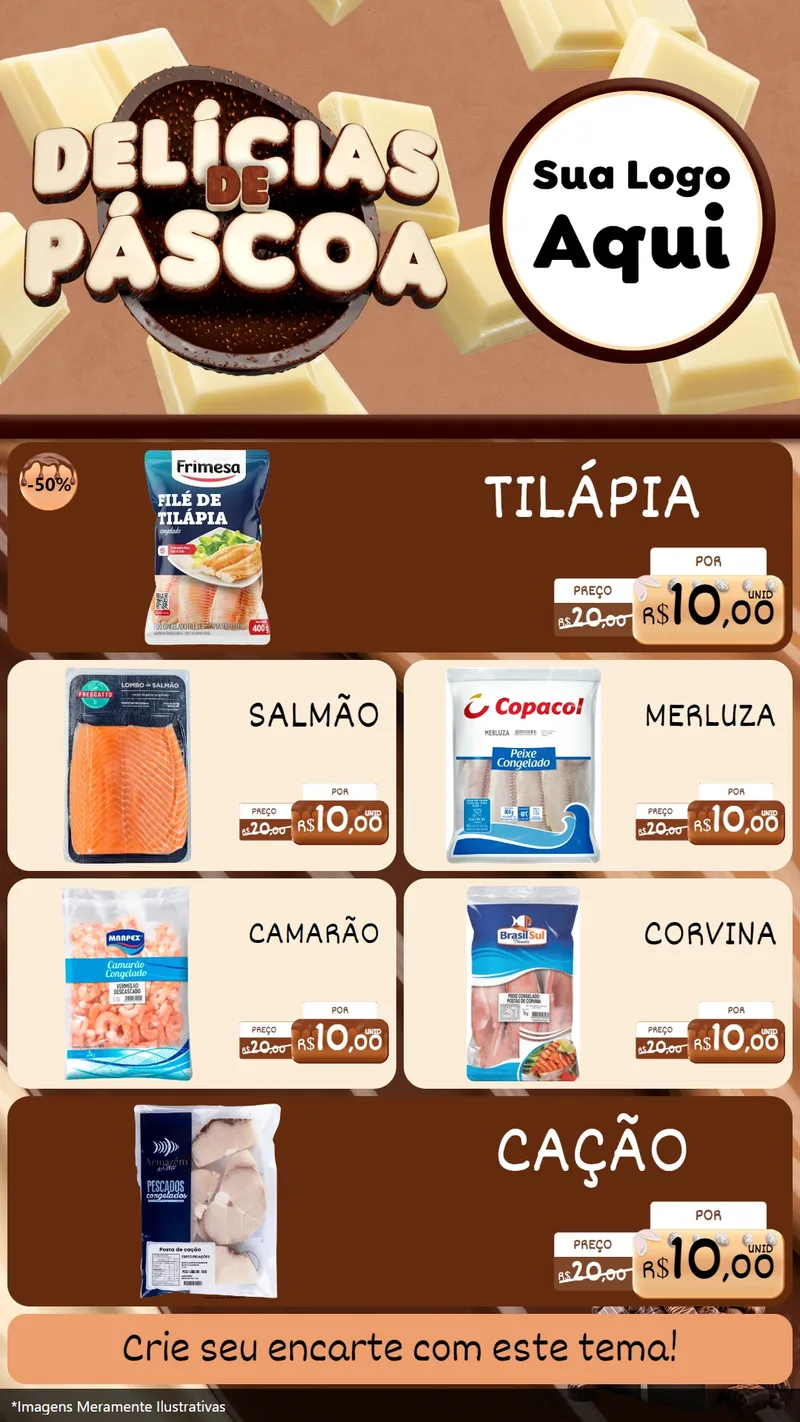 Modelo de TV para TV Vertical com o tema Delícias de Páscoa para Peixaria