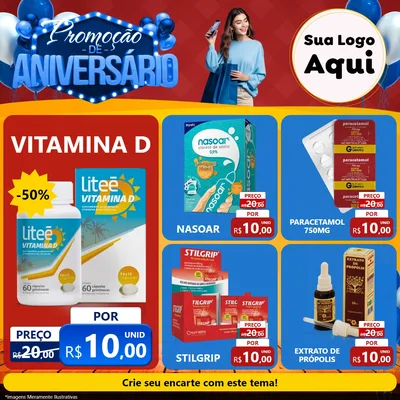 Modelo de Rede Social para Feed Facebook com o tema Promoção de Aniversário para Farmácia