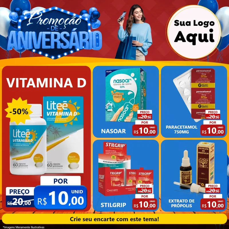 Modelo de Rede Social para Feed Facebook com o tema Promoção de Aniversário para Farmácia