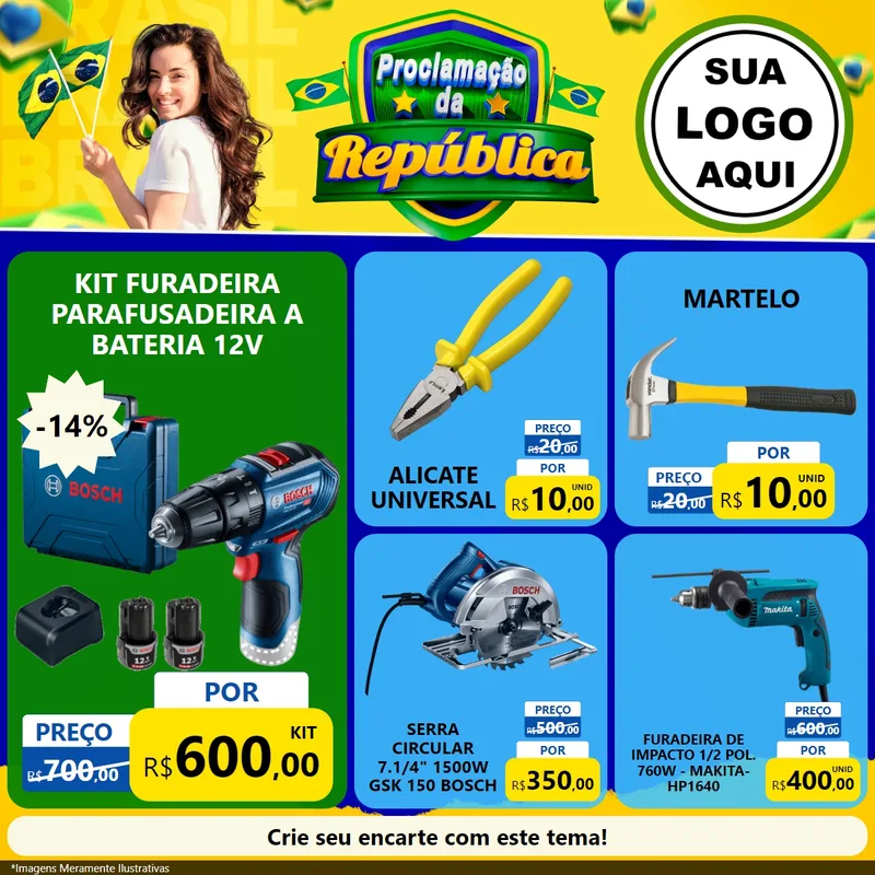 Modelo de Rede Social para Feed Facebook com o tema Proclamação da República para Maquinas e Ferramentas