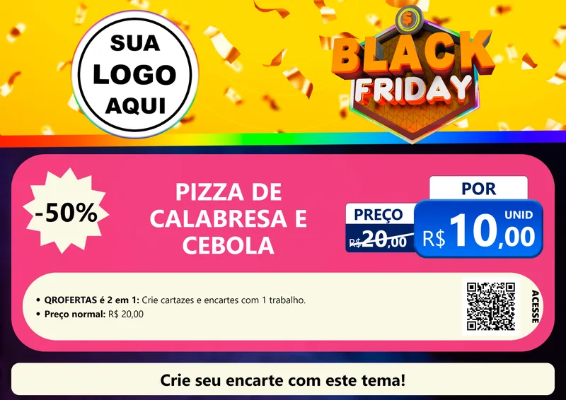 Modelo de Cartaz para Cartaz A4 Horizontal com o tema Black Friday para Pizzaria