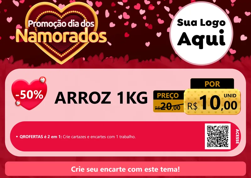 Modelo de Cartaz para Cartaz A4 Horizontal com o tema Promoção Dia Dos Namorados para Supermercado