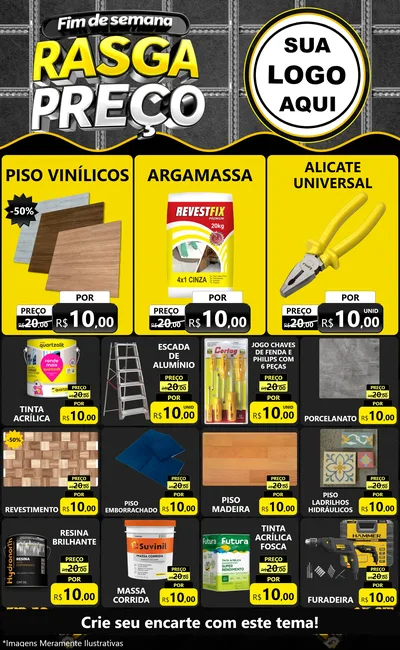 Modelo de Encarte para Encarte Grande com o tema Fim de Semana Rasga Preço para Material para Construção