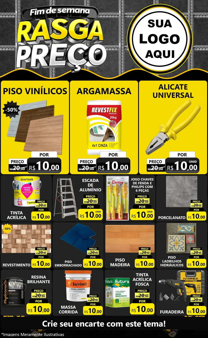 Modelo de Encarte para Encarte Grande com o tema Fim de Semana Rasga Preço para Material para Construção