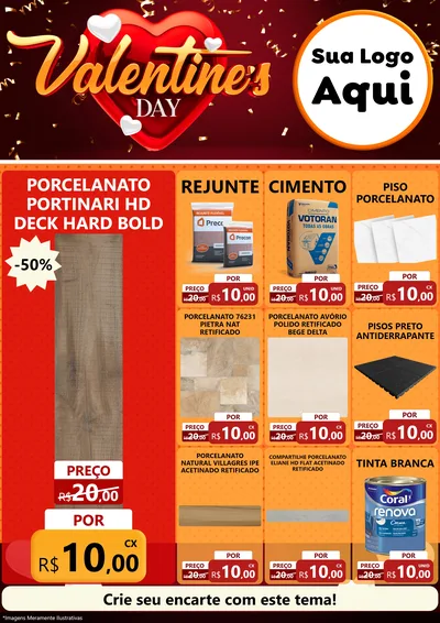 Modelo de Encarte para Encarte A4 Vertical com o tema Valentine's Day para Pisos e revestimentos