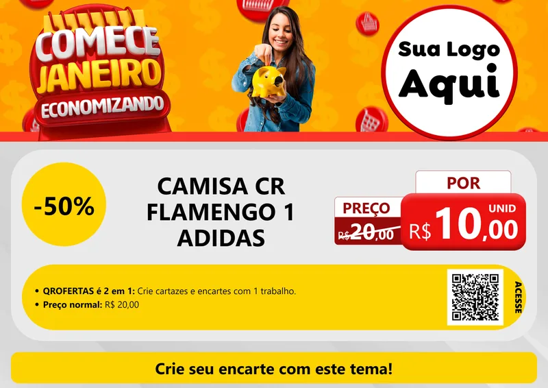 Modelo de Cartaz para Cartaz A4 Horizontal com o tema Comece Janeiro Economizando para Roupas e acessórios