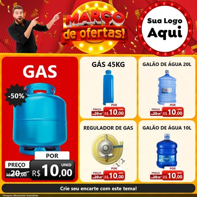 Modelo de Rede Social para Feed Facebook com o tema Março de Ofertas! para Água e gás
