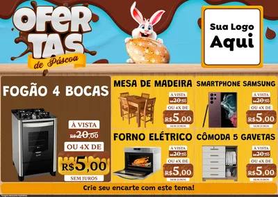 Modelo de Encarte para Encarte A4 Horizontal com o tema Ofertas de Páscoa para Móveis e Eletro