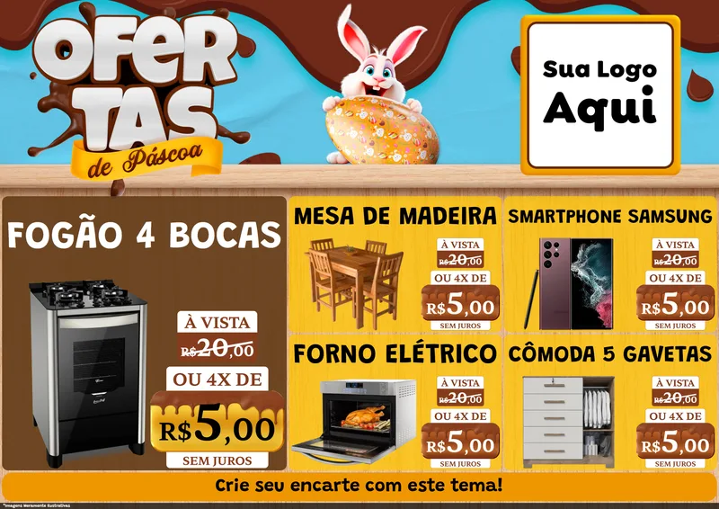Modelo de Encarte para Encarte A4 Horizontal com o tema Ofertas de Páscoa para Móveis e Eletro