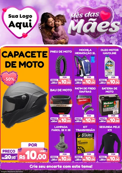 Modelo de Encarte para Encarte A4 Vertical com o tema Mês das Mães para Moto peças