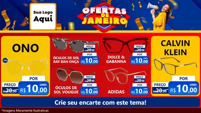 Modelo de TV para TV Horizontal com o tema Ofertas de Janeiro para Óticas