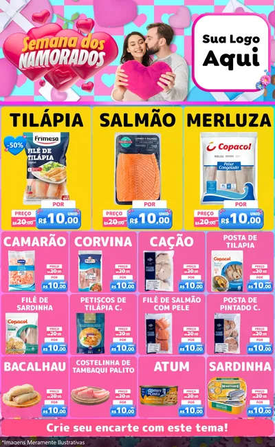 Modelo de Encarte para Encarte Grande com o tema Semana dos Namorados para Peixaria