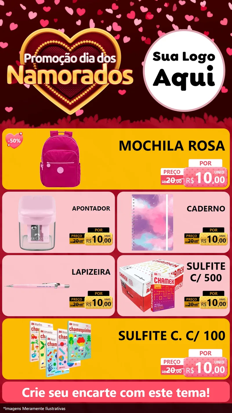 Modelo de TV para TV Vertical com o tema Promoção Dia Dos Namorados para Papelaria