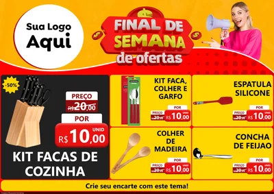 Modelo de Encarte para Encarte A4 Horizontal com o tema Final de Semana de Ofertas para Utilidades Domésticas