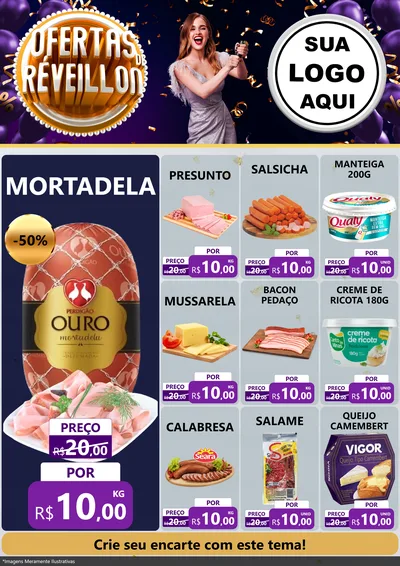 Modelo de Encarte para Encarte A4 Vertical com o tema Ofertas de Réveillon para Frios e Laticínios