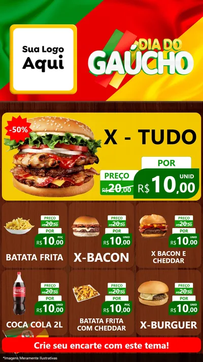 Modelo de Rede Social para Stories com o tema Dia do Gaúcho para Hamburgueria