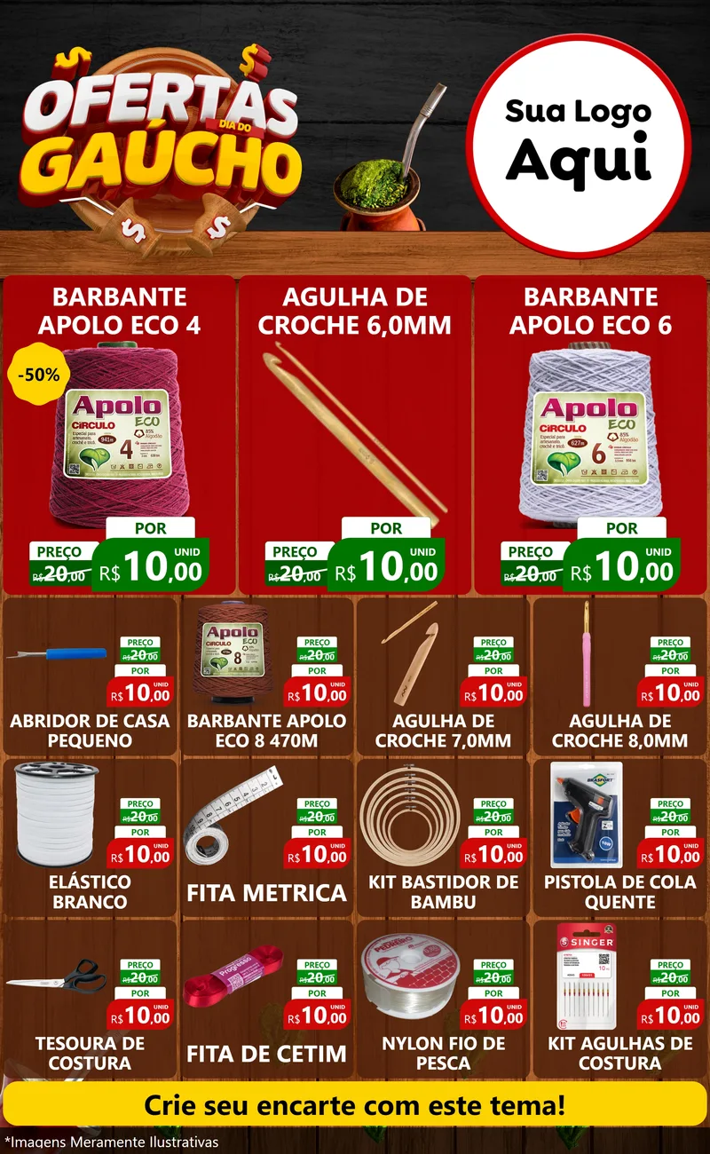 Modelo de Encarte para Encarte Grande com o tema Ofertas Dia do Gaúcho para Armarinho e Aviamentos