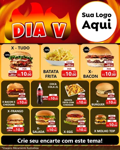Modelo de Rede Social para Feed Instagram com o tema Dia V para Hamburgueria