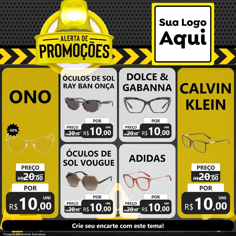 Modelo de Rede Social para Feed Facebook com o tema Alerta de Promoções para Óticas