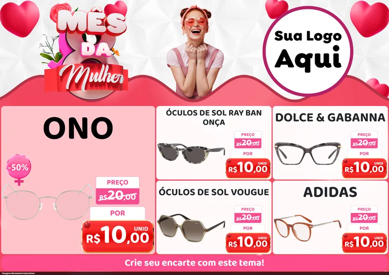 Modelo de Encarte para Encarte A4 Horizontal com o tema Mês da Mulher para Óticas