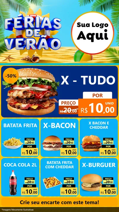 Modelo de Rede Social para Stories com o tema Férias de Verão para Hamburgueria