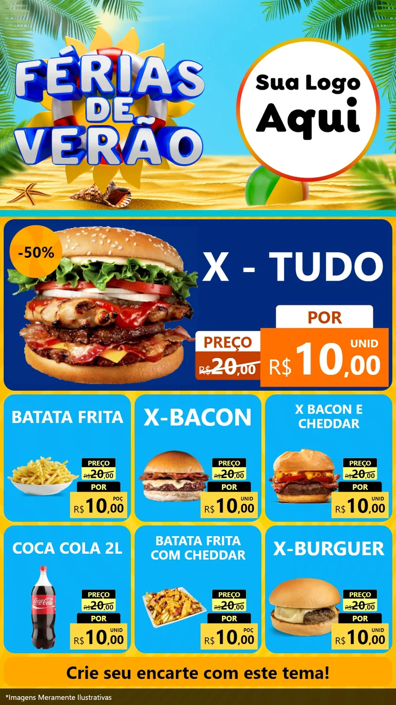 Modelo de Rede Social para Stories com o tema Férias de Verão para Hamburgueria
