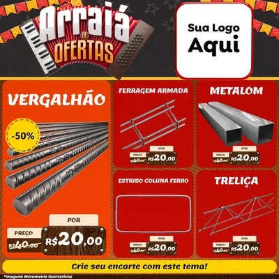 Modelo de Rede Social para Feed Facebook com o tema Arraiá de Ofertas - Junina para Ferragens