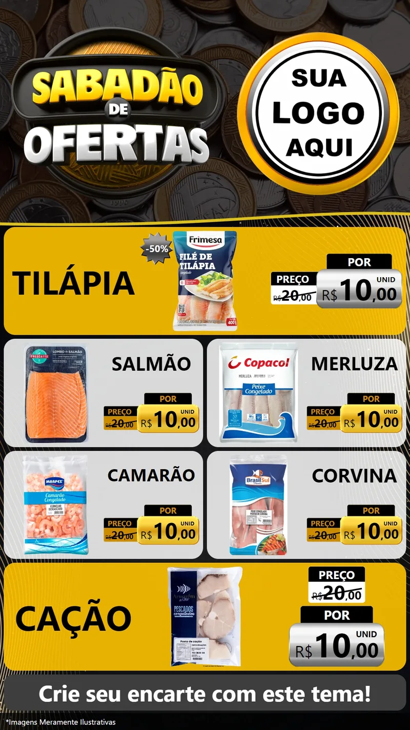 Modelo de TV para TV Vertical com o tema Sabadão de Ofertas para Peixaria
