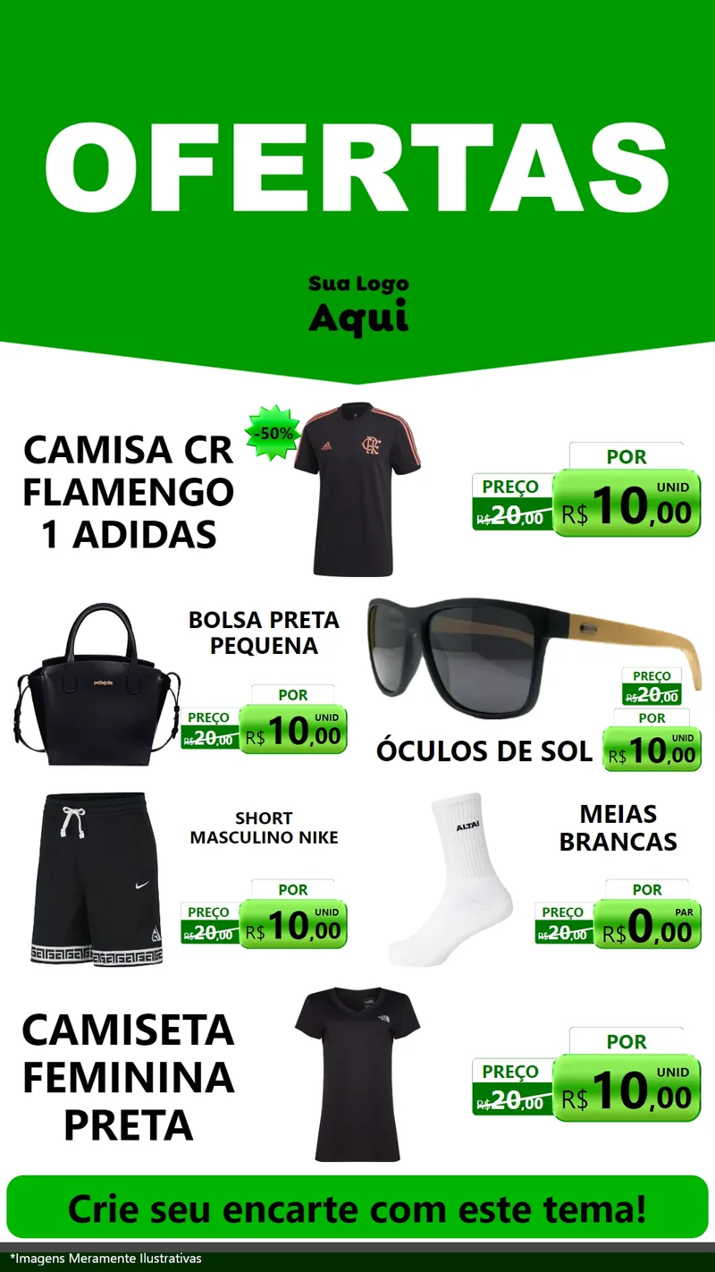 Modelo de TV para TV Vertical com o tema Ofertas Verde Cartaz para Roupas e acessórios