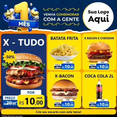 Modelo de Rede Social para Feed Facebook com o tema Um Mês de Aniversário para Hamburgueria