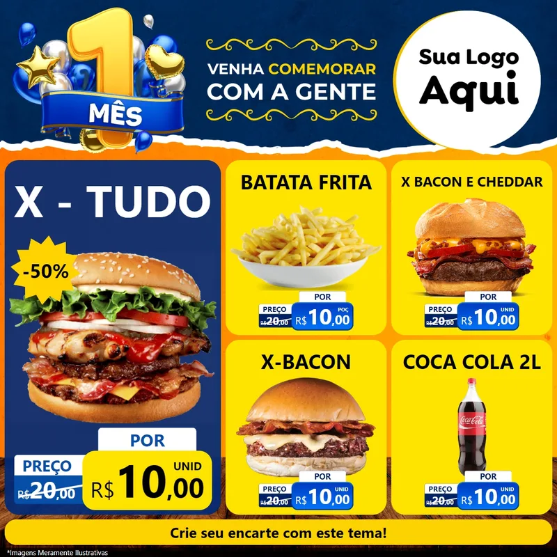 Modelo de Rede Social para Feed Facebook com o tema Um Mês de Aniversário para Hamburgueria