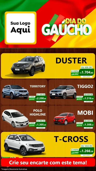Modelo de TV para TV Vertical com o tema Dia do Gaúcho para Concessionaria de Carros