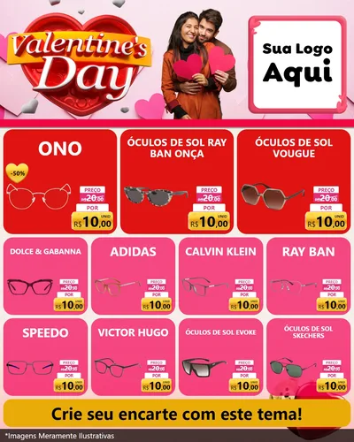 Modelo de Rede Social para Feed Instagram com o tema Valentine's Day para Óticas
