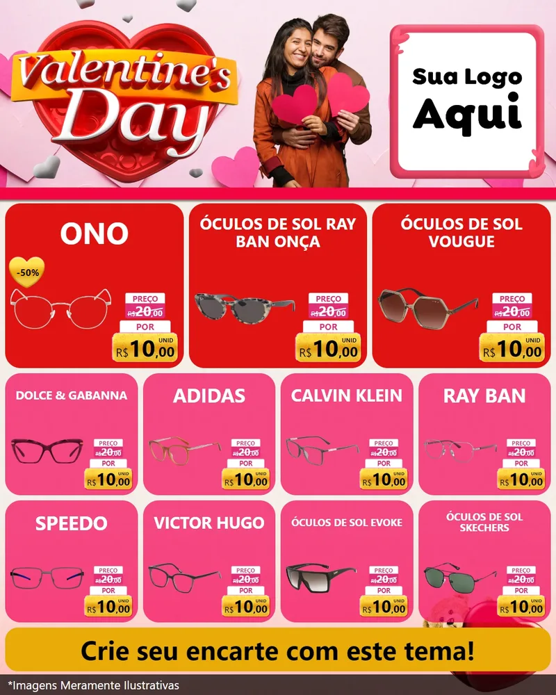 Modelo de Rede Social para Feed Instagram com o tema Valentine's Day para Óticas